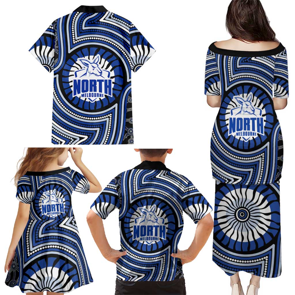 North Melbourne Kangaroos Family Matching Puletasi and Hawaiian Shirt Indigenous Monochrome Dot Art Mascot Style