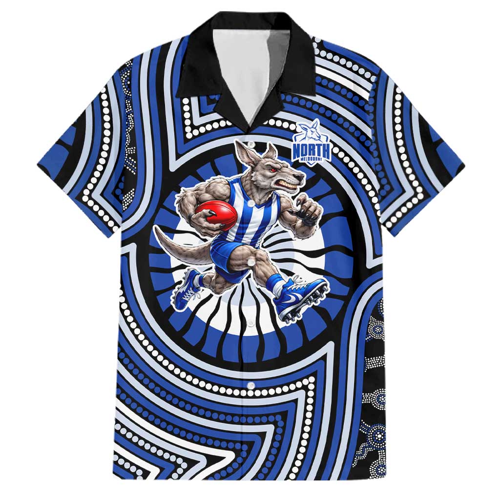 North Melbourne Kangaroos Family Matching Puletasi and Hawaiian Shirt Indigenous Monochrome Dot Art Mascot Style