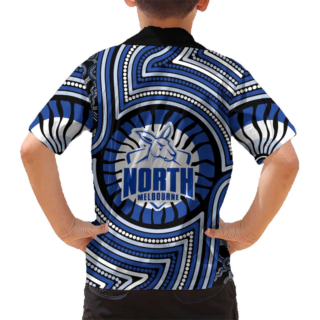 North Melbourne Kangaroos Family Matching Short Sleeve Bodycon Dress and Hawaiian Shirt Indigenous Monochrome Dot Art Mascot Style