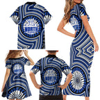 North Melbourne Kangaroos Family Matching Short Sleeve Bodycon Dress and Hawaiian Shirt Indigenous Monochrome Dot Art Mascot Style