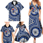 North Melbourne Kangaroos Family Matching Summer Maxi Dress and Hawaiian Shirt Indigenous Monochrome Dot Art Mascot Style