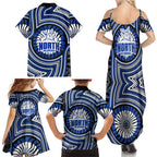 North Melbourne Kangaroos Family Matching Summer Maxi Dress and Hawaiian Shirt Indigenous Monochrome Dot Art Mascot Style
