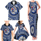 North Melbourne Kangaroos Family Matching Tank Maxi Dress and Hawaiian Shirt Indigenous Monochrome Dot Art Mascot Style