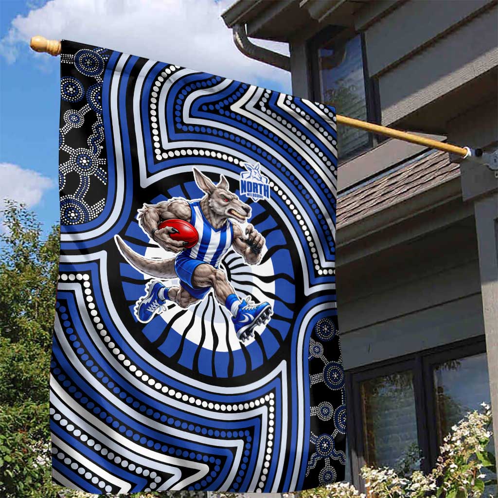 North Melbourne Kangaroos Garden Flag Indigenous Monochrome Dot Art Mascot Style