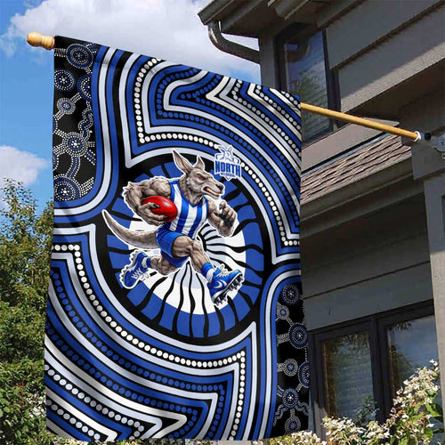 North Melbourne Kangaroos Garden Flag Indigenous Monochrome Dot Art Mascot Style