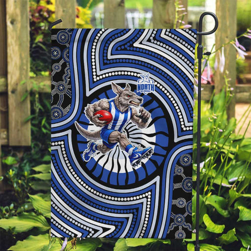 North Melbourne Kangaroos Garden Flag Indigenous Monochrome Dot Art Mascot Style