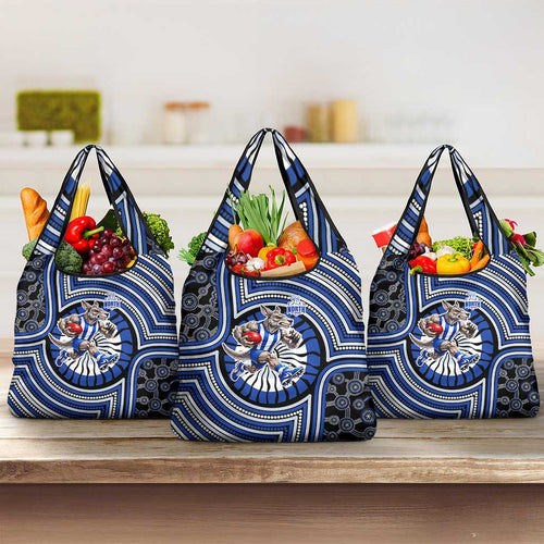 North Melbourne Kangaroos Grocery Bag Indigenous Monochrome Dot Art Mascot Style