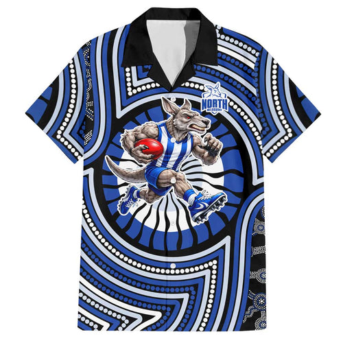 North Melbourne Kangaroos Hawaiian Shirt Indigenous Monochrome Dot Art Mascot Style
