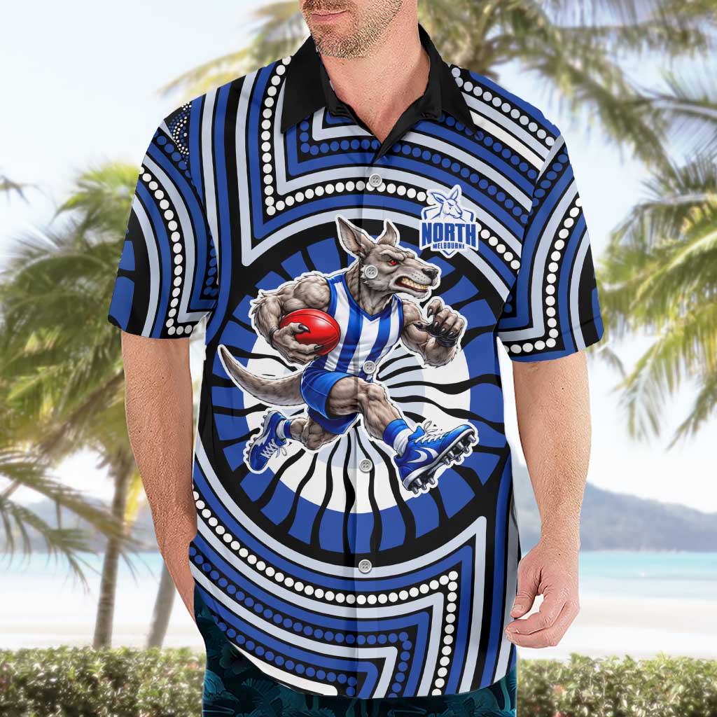 North Melbourne Kangaroos Hawaiian Shirt Indigenous Monochrome Dot Art Mascot Style