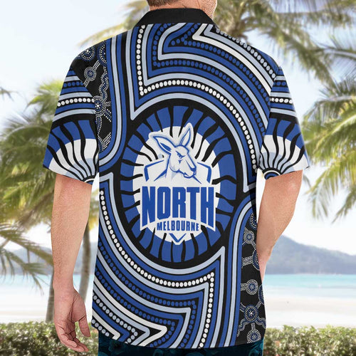 North Melbourne Kangaroos Hawaiian Shirt Indigenous Monochrome Dot Art Mascot Style