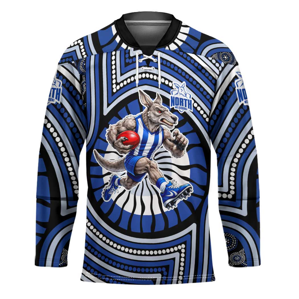 North Melbourne Kangaroos Hockey Jersey Indigenous Monochrome Dot Art Mascot Style