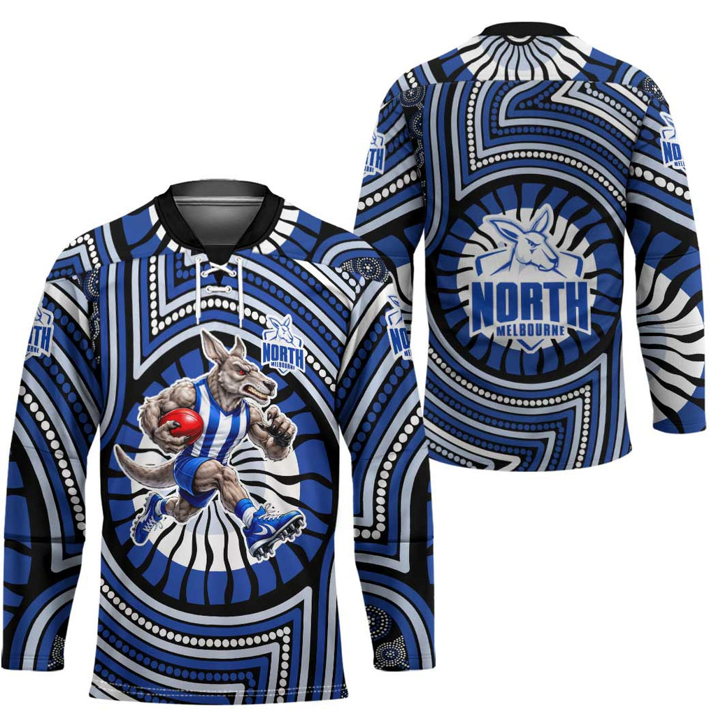 North Melbourne Kangaroos Hockey Jersey Indigenous Monochrome Dot Art Mascot Style