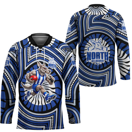 North Melbourne Kangaroos Hockey Jersey Indigenous Monochrome Dot Art Mascot Style