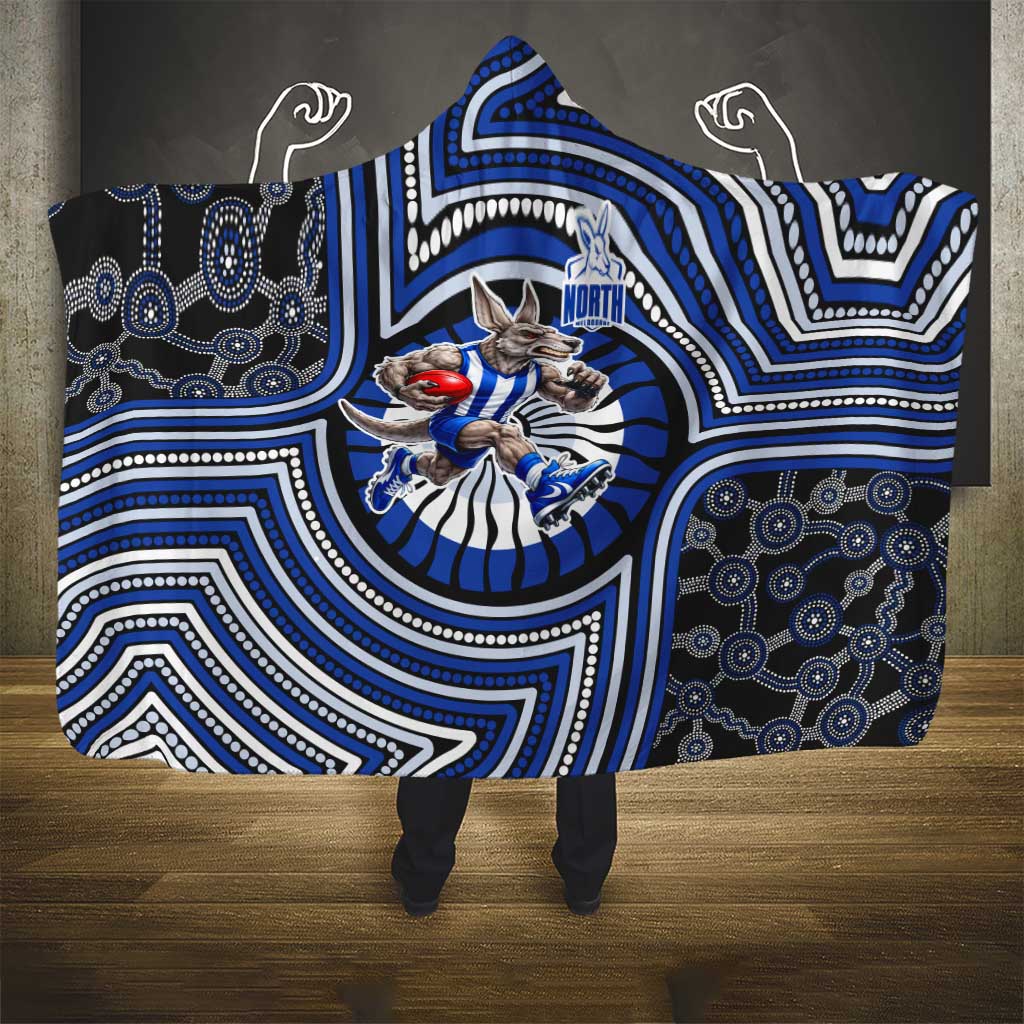 North Melbourne Kangaroos Hooded Blanket Indigenous Monochrome Dot Art Mascot Style