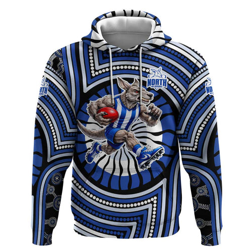 North Melbourne Kangaroos Hoodie Indigenous Monochrome Dot Art Mascot Style