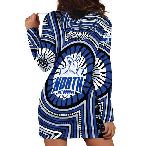 North Melbourne Kangaroos Hoodie Dress Indigenous Monochrome Dot Art Mascot Style