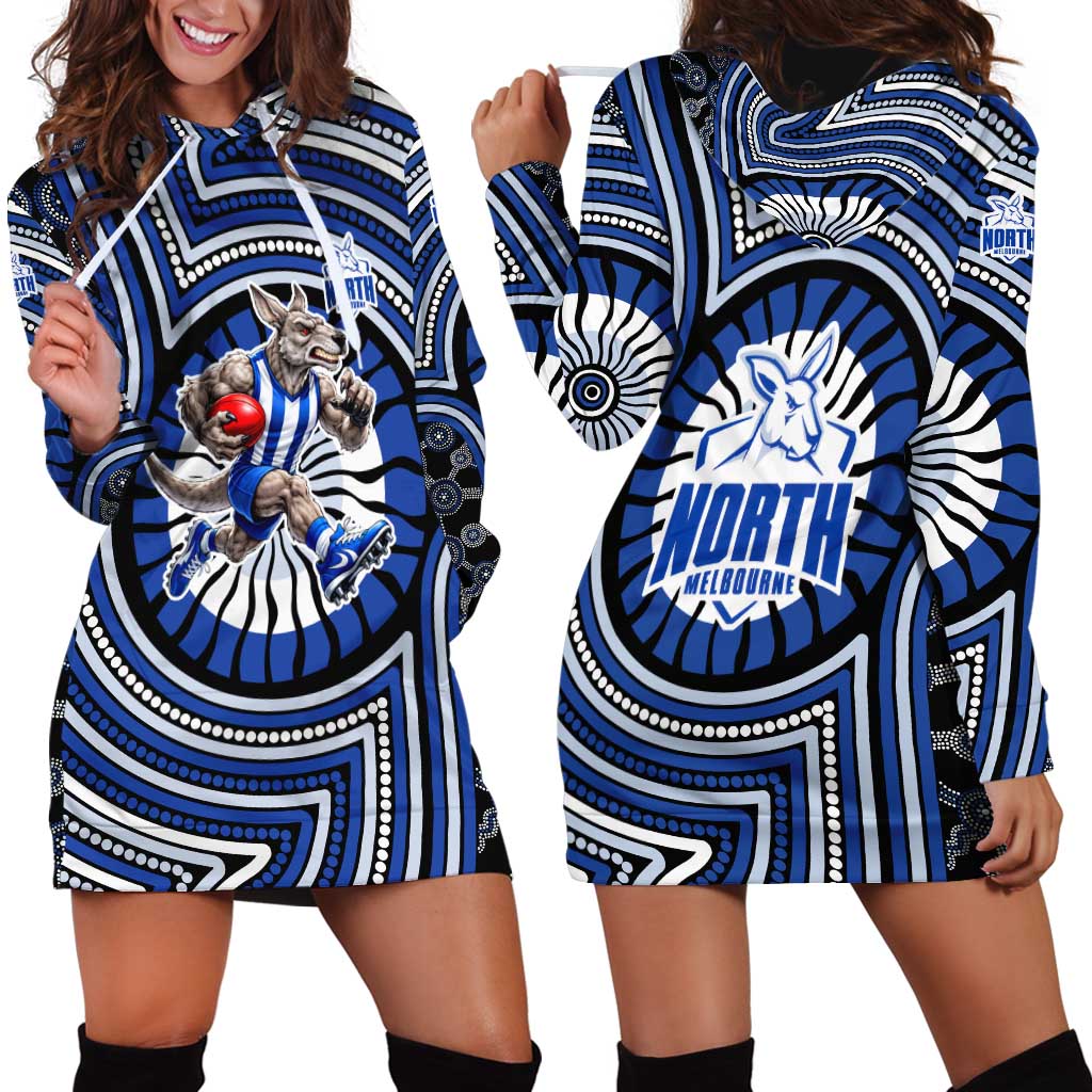 North Melbourne Kangaroos Hoodie Dress Indigenous Monochrome Dot Art Mascot Style