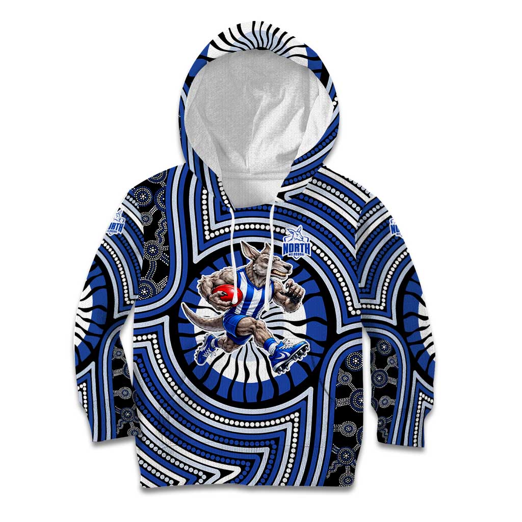 North Melbourne Kangaroos Kid Hoodie Indigenous Monochrome Dot Art Mascot Style