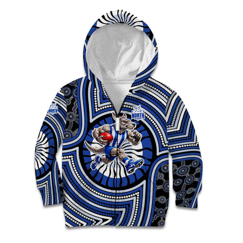 North Melbourne Kangaroos Kid Hoodie Indigenous Monochrome Dot Art Mascot Style
