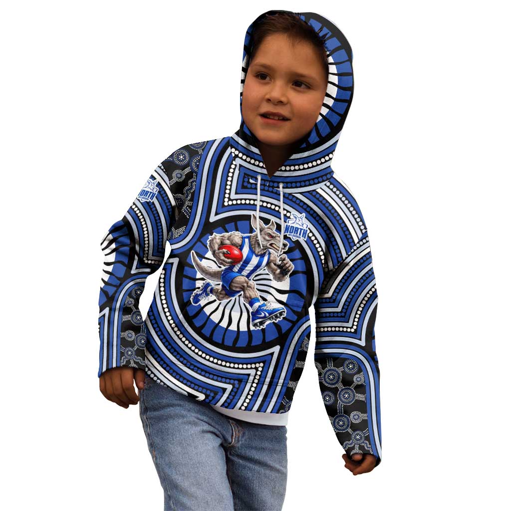 North Melbourne Kangaroos Kid Hoodie Indigenous Monochrome Dot Art Mascot Style