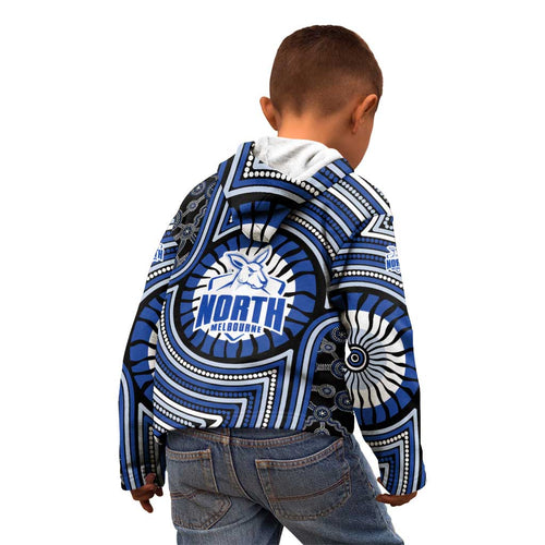 North Melbourne Kangaroos Kid Hoodie Indigenous Monochrome Dot Art Mascot Style