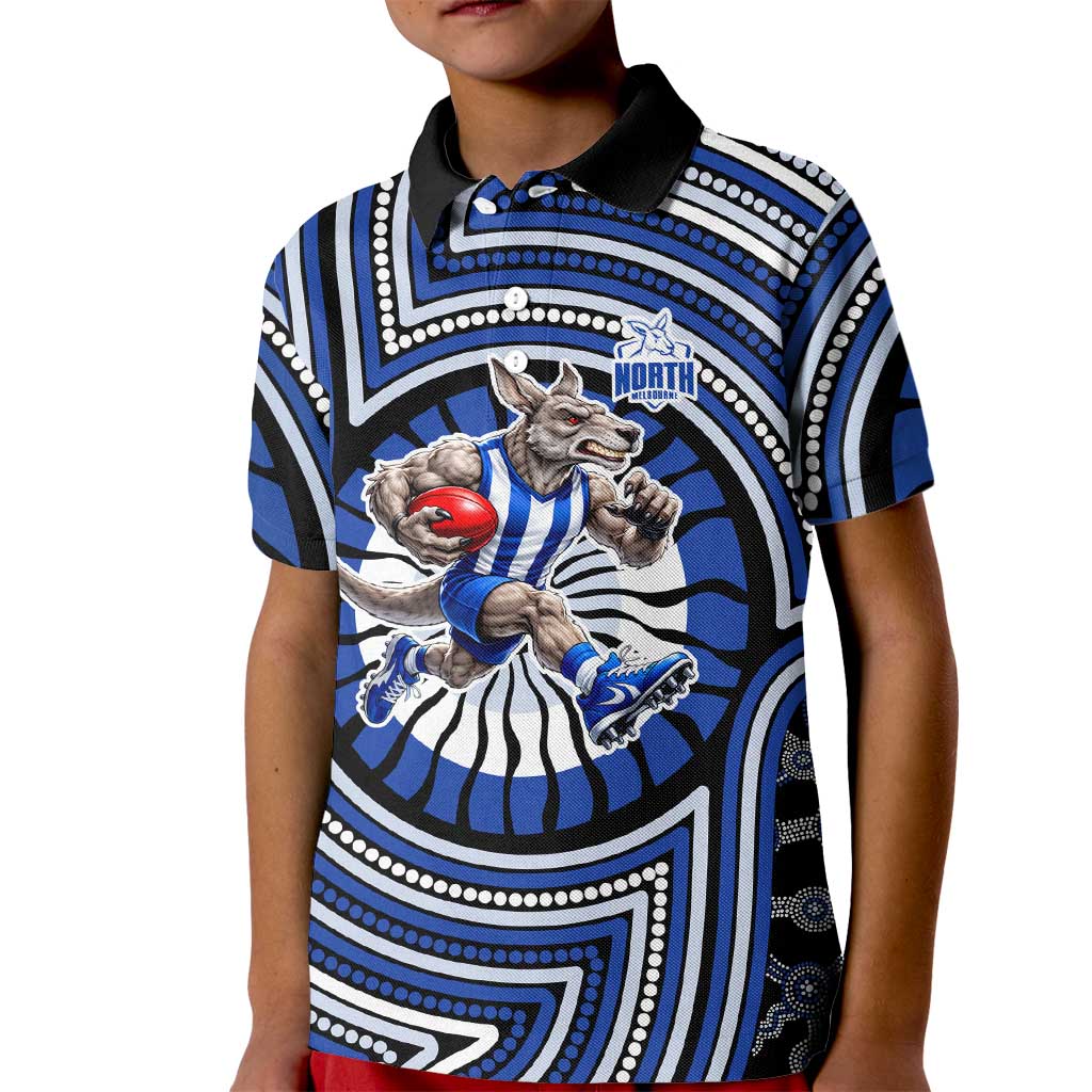 North Melbourne Kangaroos Kid Polo Shirt Indigenous Monochrome Dot Art Mascot Style