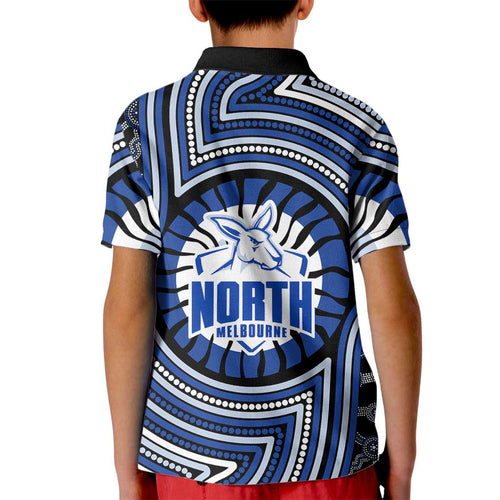 North Melbourne Kangaroos Kid Polo Shirt Indigenous Monochrome Dot Art Mascot Style