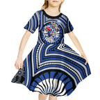 North Melbourne Kangaroos Kid Short Sleeve Dress Indigenous Monochrome Dot Art Mascot Style