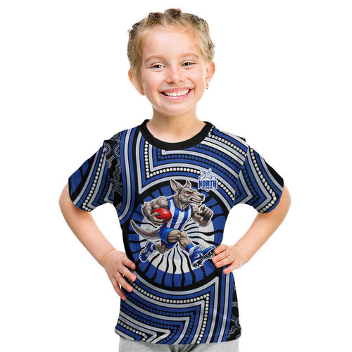 North Melbourne Kangaroos Kid T Shirt Indigenous Monochrome Dot Art Mascot Style