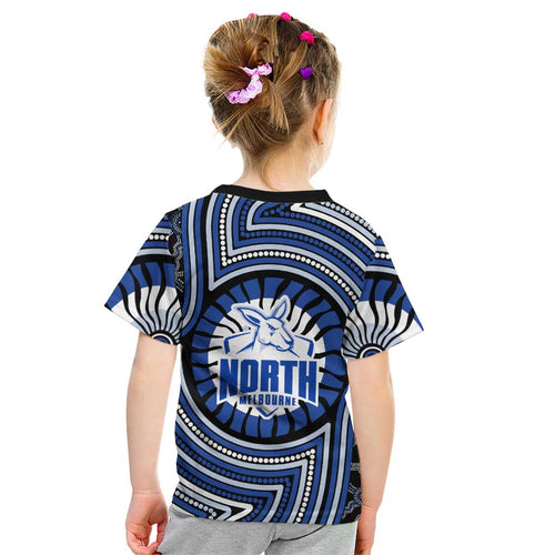 North Melbourne Kangaroos Kid T Shirt Indigenous Monochrome Dot Art Mascot Style