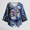 North Melbourne Kangaroos Kimono Sleeve Blouse Indigenous Monochrome Dot Art Mascot Style