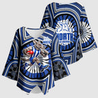 North Melbourne Kangaroos Kimono Sleeve Blouse Indigenous Monochrome Dot Art Mascot Style