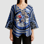 North Melbourne Kangaroos Kimono Sleeve Blouse Indigenous Monochrome Dot Art Mascot Style