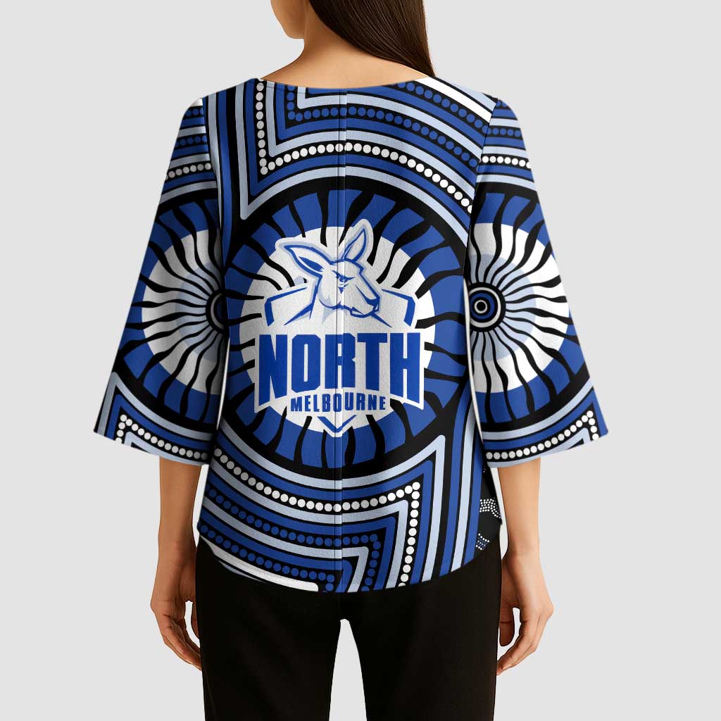 North Melbourne Kangaroos Kimono Sleeve Blouse Indigenous Monochrome Dot Art Mascot Style