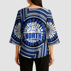 North Melbourne Kangaroos Kimono Sleeve Blouse Indigenous Monochrome Dot Art Mascot Style
