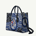 North Melbourne Kangaroos Leather Bag Indigenous Monochrome Dot Art Mascot Style