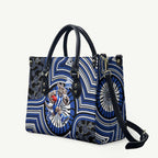 North Melbourne Kangaroos Leather Bag Indigenous Monochrome Dot Art Mascot Style