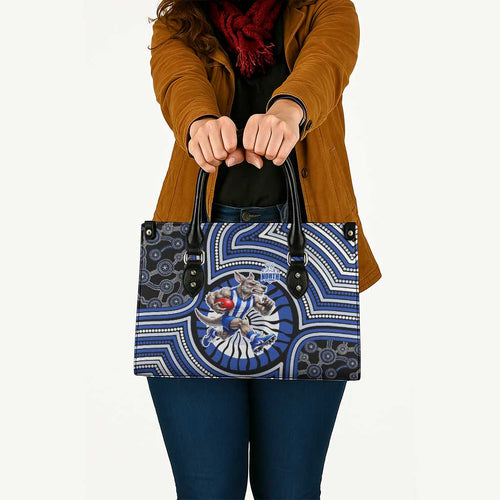 North Melbourne Kangaroos Leather Bag Indigenous Monochrome Dot Art Mascot Style