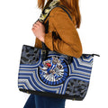 North Melbourne Kangaroos Leather Tote Bag Indigenous Monochrome Dot Art Mascot Style