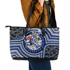 North Melbourne Kangaroos Leather Tote Bag Indigenous Monochrome Dot Art Mascot Style