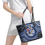 North Melbourne Kangaroos Leather Tote Bag Indigenous Monochrome Dot Art Mascot Style