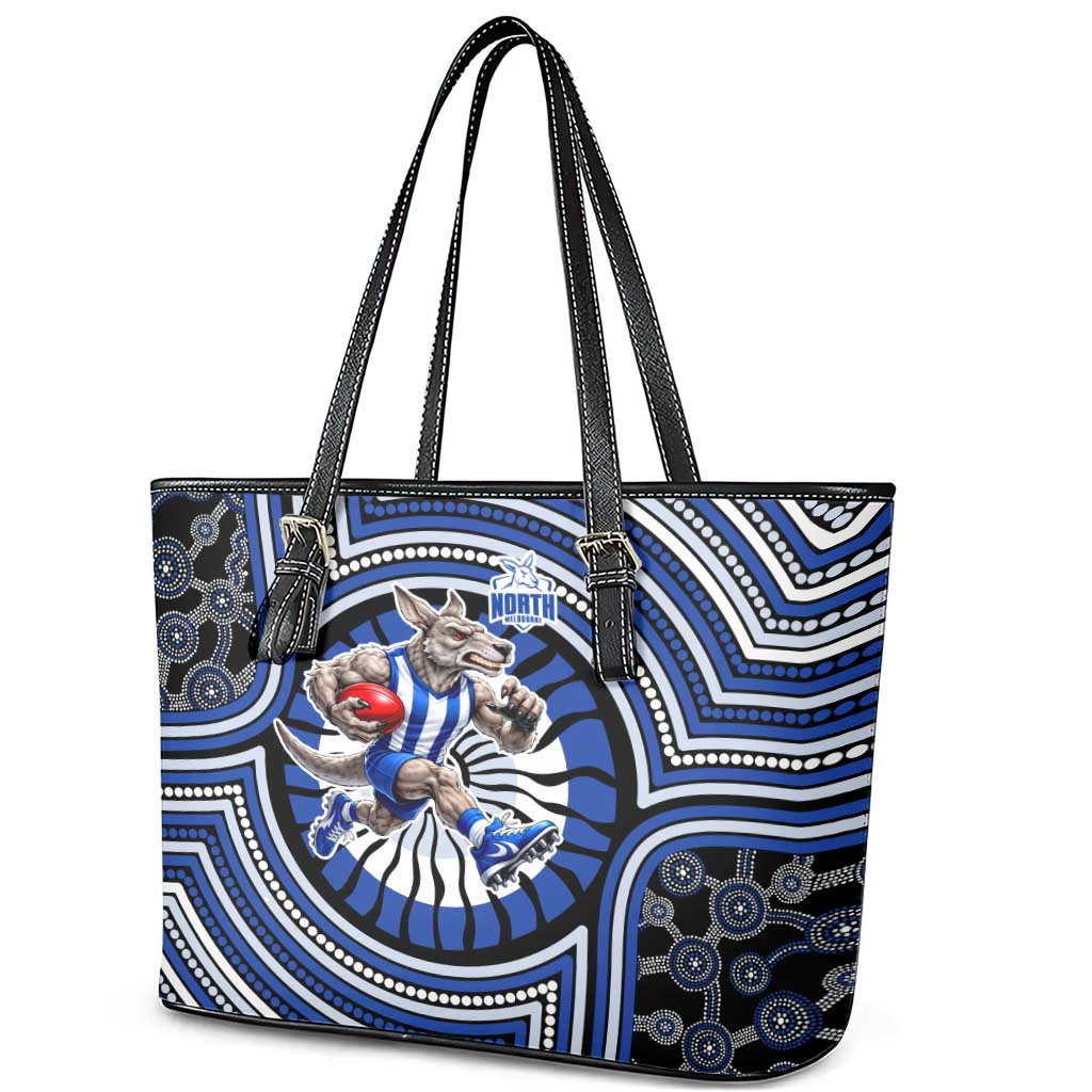 North Melbourne Kangaroos Leather Tote Bag Indigenous Monochrome Dot Art Mascot Style