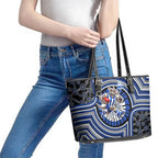 North Melbourne Kangaroos Leather Tote Bag Indigenous Monochrome Dot Art Mascot Style