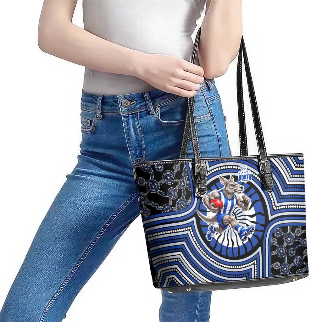 North Melbourne Kangaroos Leather Tote Bag Indigenous Monochrome Dot Art Mascot Style