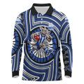 North Melbourne Kangaroos Long Sleeve Polo Shirt Indigenous Monochrome Dot Art Mascot Style