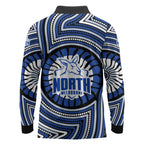 North Melbourne Kangaroos Long Sleeve Polo Shirt Indigenous Monochrome Dot Art Mascot Style