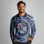 North Melbourne Kangaroos Long Sleeve Polo Shirt Indigenous Monochrome Dot Art Mascot Style