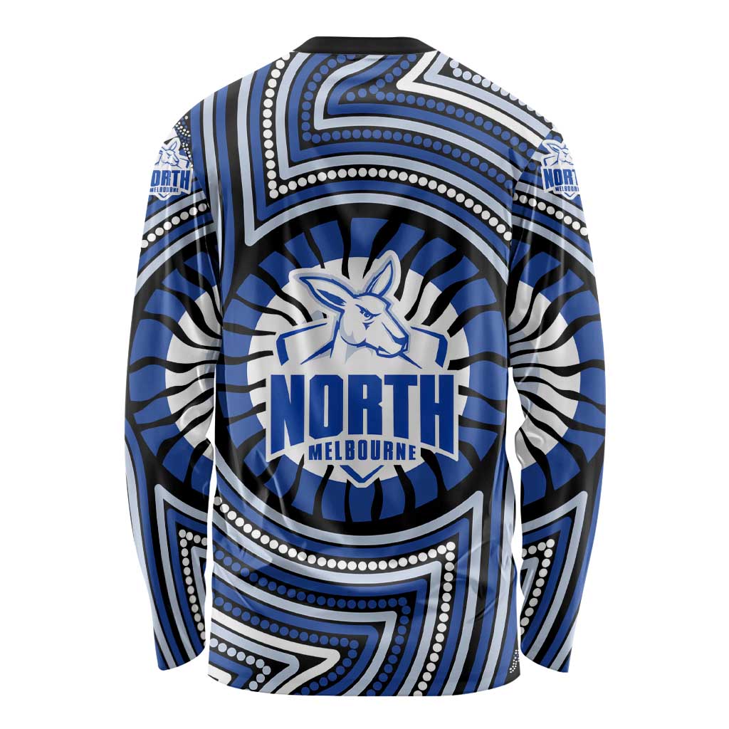 North Melbourne Kangaroos Long Sleeve Shirt Indigenous Monochrome Dot Art Mascot Style