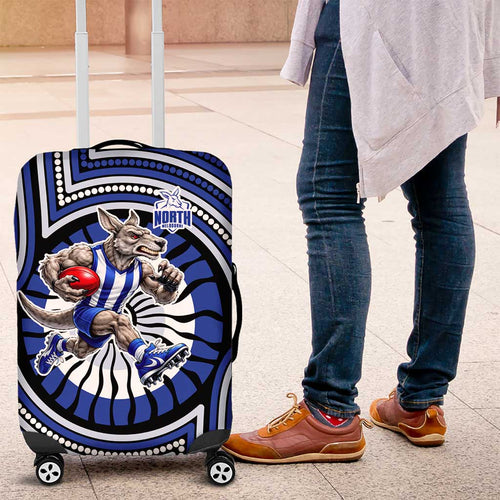 North Melbourne Kangaroos Luggage Cover Indigenous Monochrome Dot Art Mascot Style