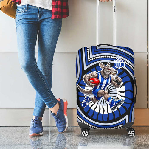 North Melbourne Kangaroos Luggage Cover Indigenous Monochrome Dot Art Mascot Style